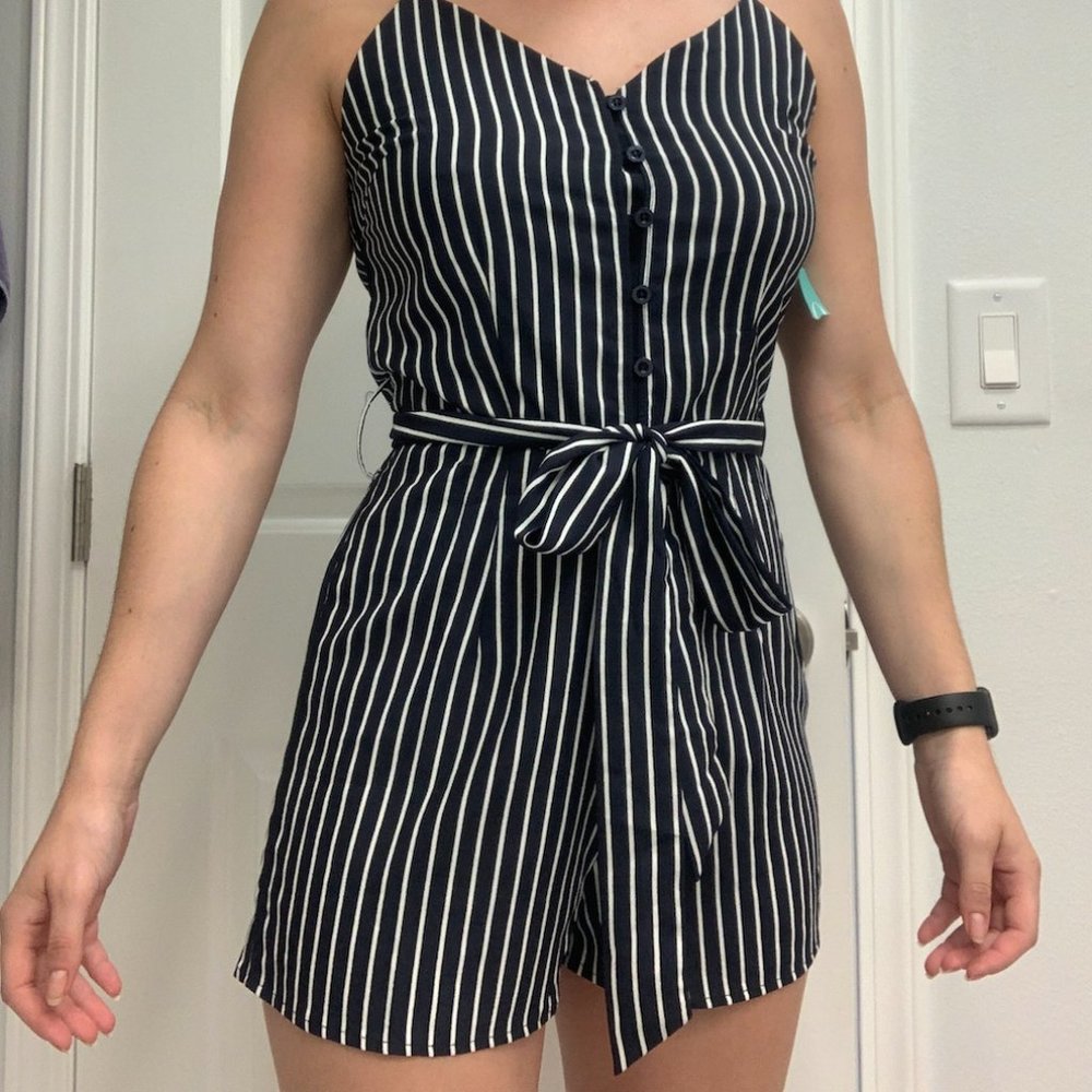 LYDELLE Blue and White Stripped Romper S